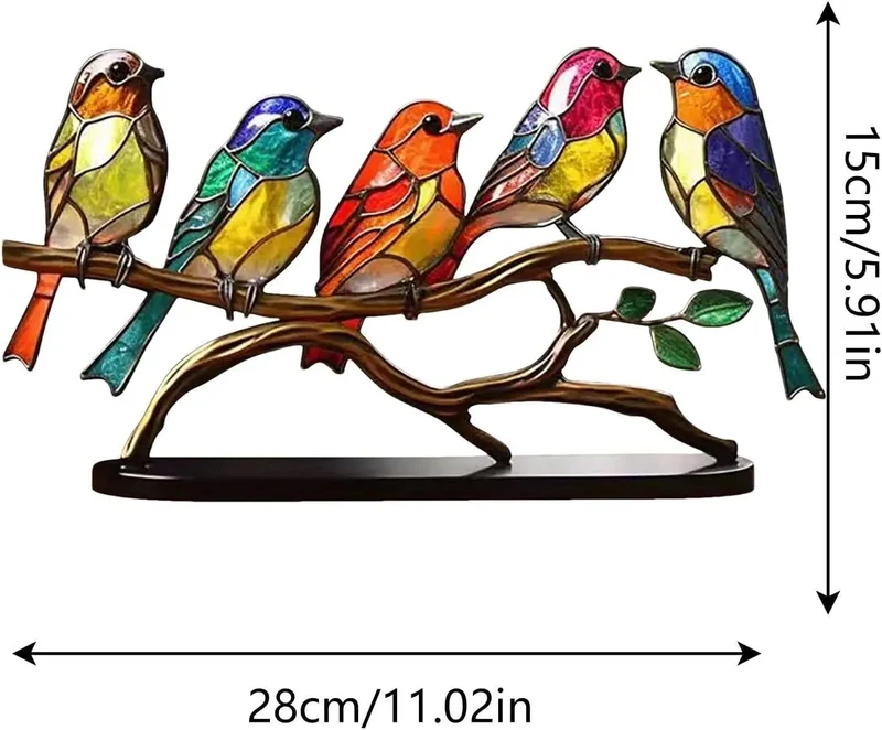 Glazen Vogelfiguren op Glazen Tak Decoratie – Set van 1, 2, 3 of 5 Vogels – Handgemaakte Sierlijke Tafeldecoratie met Gekleurde Glazen Vogeltjes – Interieurobject | Sansoti