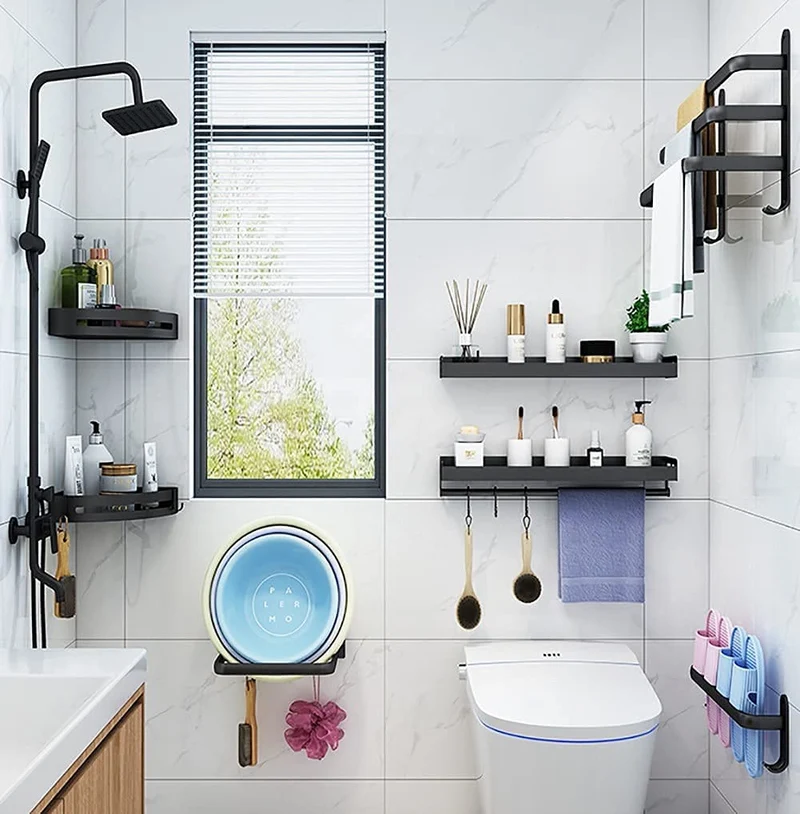 Wandrek Badkamer Aluminium 40cm/60cm met Handdoekstang Zwart Wit | Sansoti