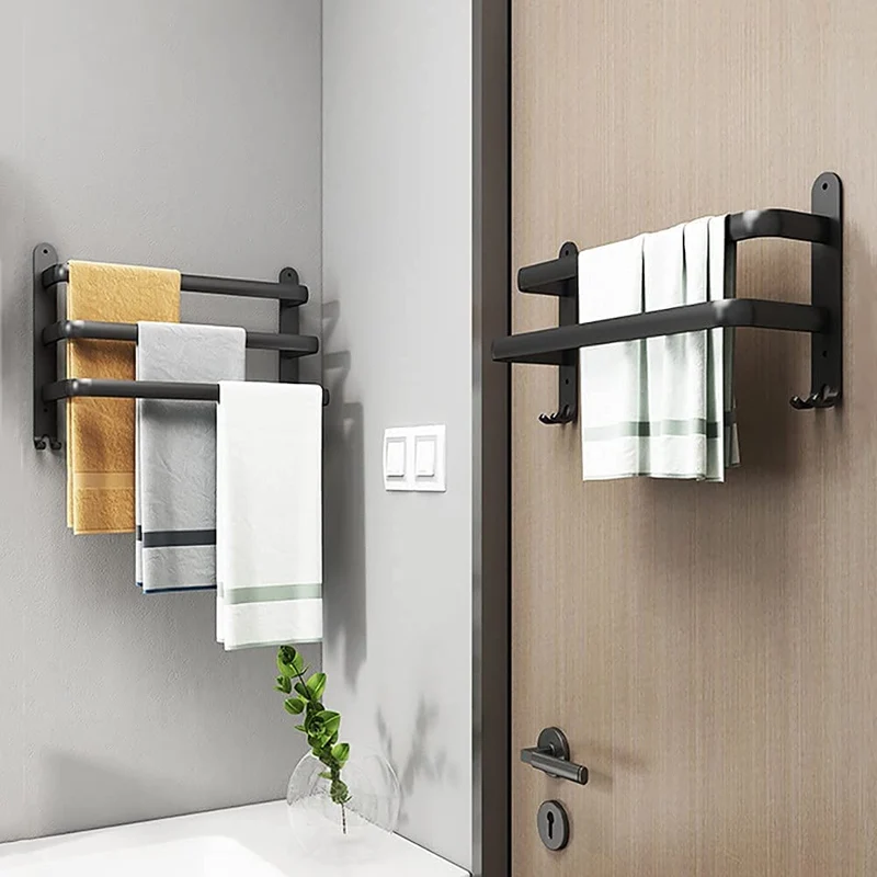 Wandrek Badkamer Aluminium 40cm/60cm met Handdoekstang Zwart Wit | Sansoti