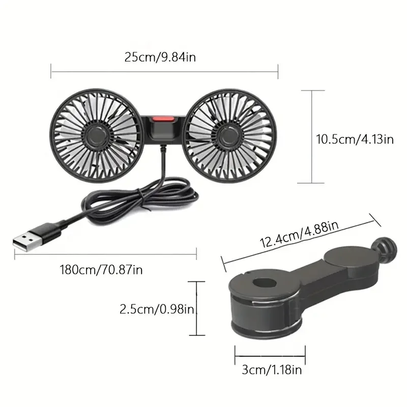 Draagbare Autoventilator met Dubbele Kop 360° Verstelbaar USB Oplaadbaar 3 Snelheden Hoofdsteun Nekkoeler voor Auto Huis Camper | Sansoti