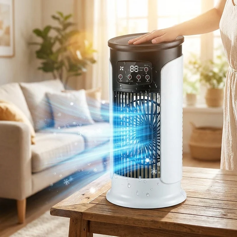 3-in-1 Torenventilator Aircoeler Stille Bediening 6 Snelheden Bevochtigingsfunctie LED Sfeerverlichting Compacte Ruimtekoeling Slaapkamer Kantoor Woonkamer | Sansoti