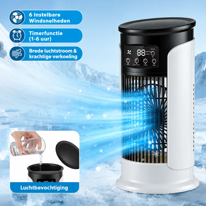 3-in-1 Torenventilator Aircoeler Stille Bediening 6 Snelheden Bevochtigingsfunctie LED Sfeerverlichting Compacte Ruimtekoeling Slaapkamer Kantoor Woonkamer | Sansoti