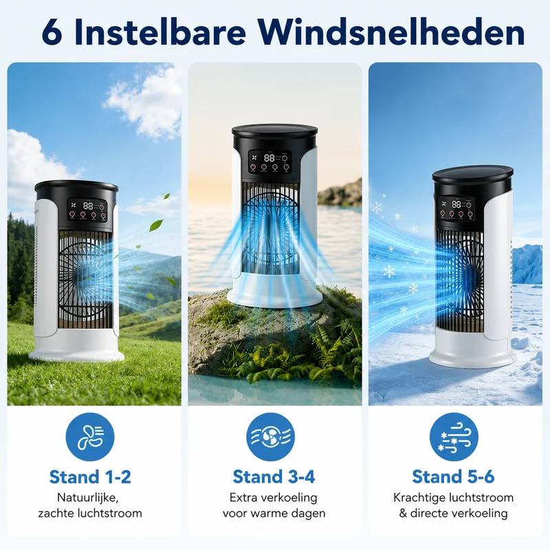 3-in-1 Torenventilator Aircoeler Stille Bediening 6 Snelheden Bevochtigingsfunctie LED Sfeerverlichting Compacte Ruimtekoeling Slaapkamer Kantoor Woonkamer | Sansoti