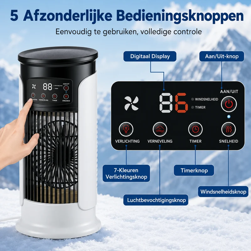 3-in-1 Torenventilator Aircoeler Stille Bediening 6 Snelheden Bevochtigingsfunctie LED Sfeerverlichting Compacte Ruimtekoeling Slaapkamer Kantoor Woonkamer | Sansoti