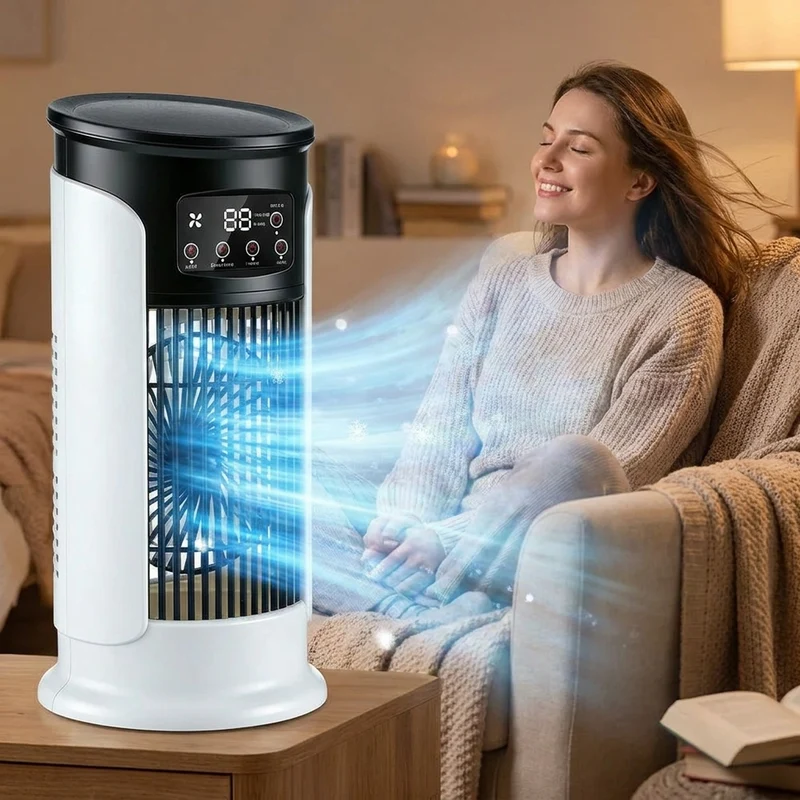 3-in-1 Torenventilator Aircoeler Stille Bediening 6 Snelheden Bevochtigingsfunctie LED Sfeerverlichting Compacte Ruimtekoeling Slaapkamer Kantoor Woonkamer | Sansoti