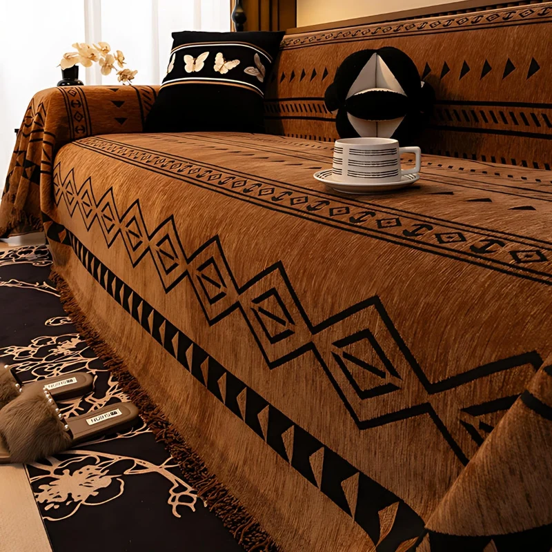 Chenille Bankhoes met Tribal Geometrisch Patroon – Beschermende Sofacover voor 2-3 Persoons Banken en Fauteuils | Sansoti