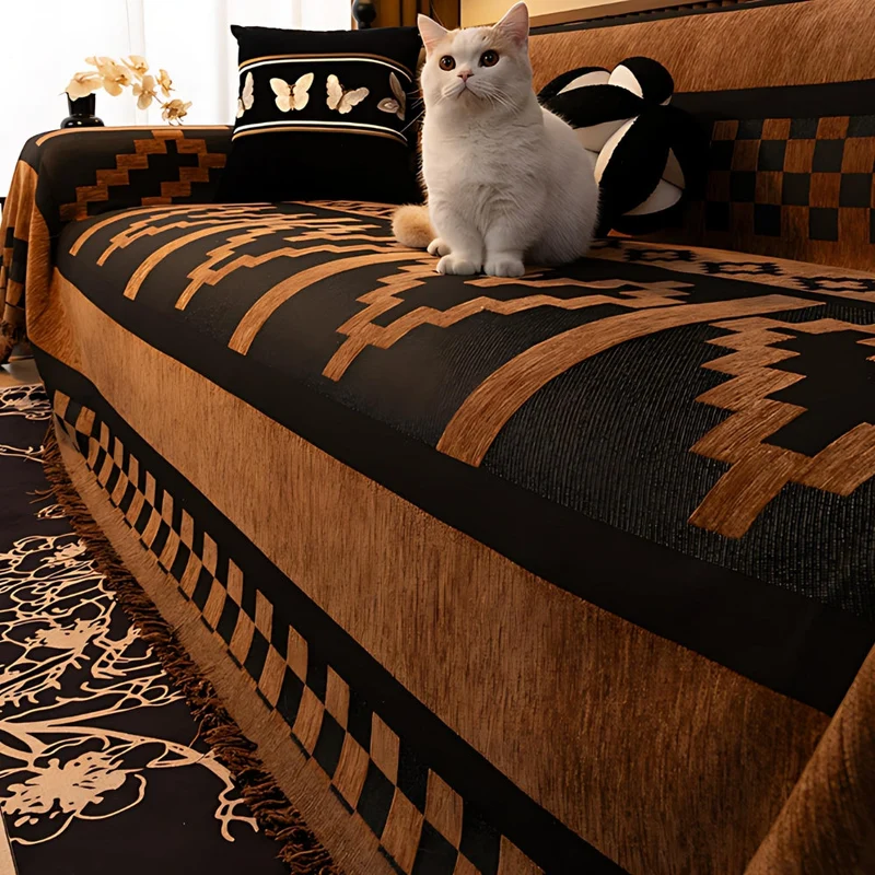 Chenille Bankhoes met Tribal Geometrisch Patroon – Beschermende Sofacover voor 2-3 Persoons Banken en Fauteuils | Sansoti