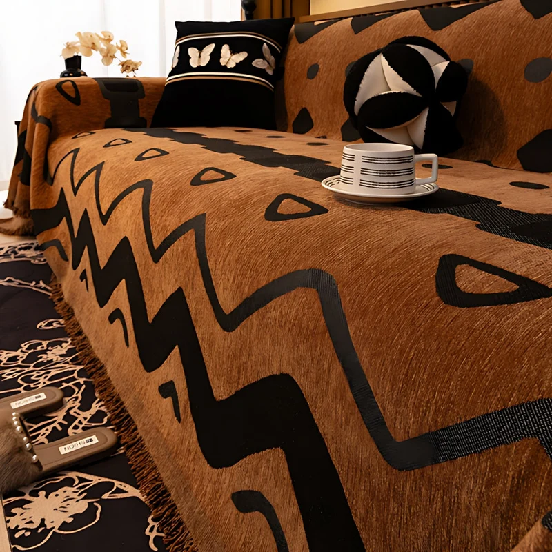 Chenille Bankhoes met Tribal Geometrisch Patroon – Beschermende Sofacover voor 2-3 Persoons Banken en Fauteuils | Sansoti