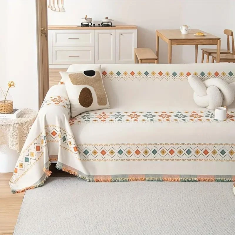 Bohemian bankhoes met anti-slip onderkant – stijlvolle meubelbescherming met kwastdetails | Sansoti