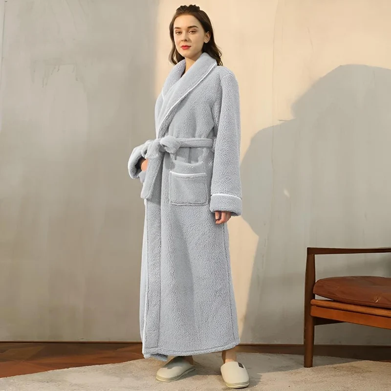 Sherpa Coral Fleece Badjas met Shawlkraag Unisex Loungewear Comfortabel Huis Huispak Zachte Fleece Ochtendjas | Sansoti
