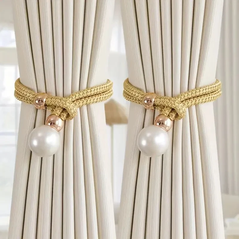 Decoratieve Gordijnomarmers met Parelaccent – Set van 2 Stuks – Verstelbare Touwhouders voor Woonkamer Slaapkamer – Elegante Raamversiering | Sansoti