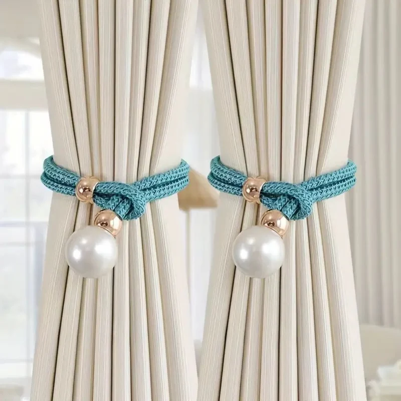 Decoratieve Gordijnomarmers met Parelaccent – Set van 2 Stuks – Verstelbare Touwhouders voor Woonkamer Slaapkamer – Elegante Raamversiering | Sansoti
