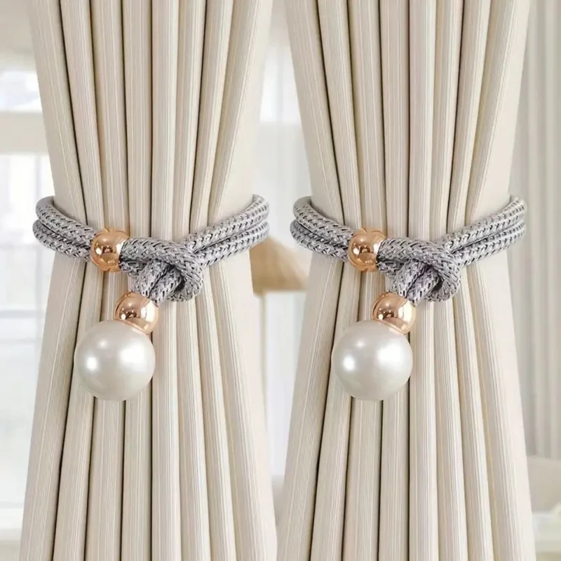 Decoratieve Gordijnomarmers met Parelaccent – Set van 2 Stuks – Verstelbare Touwhouders voor Woonkamer Slaapkamer – Elegante Raamversiering | Sansoti