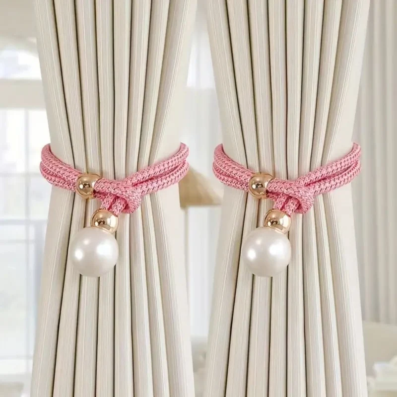 Decoratieve Gordijnomarmers met Parelaccent – Set van 2 Stuks – Verstelbare Touwhouders voor Woonkamer Slaapkamer – Elegante Raamversiering | Sansoti