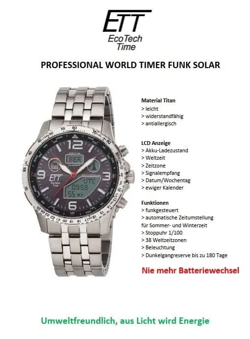 Eco Tech Time Professional EGT-11722-52M Herrenuhr • Solar-Funk • Titan