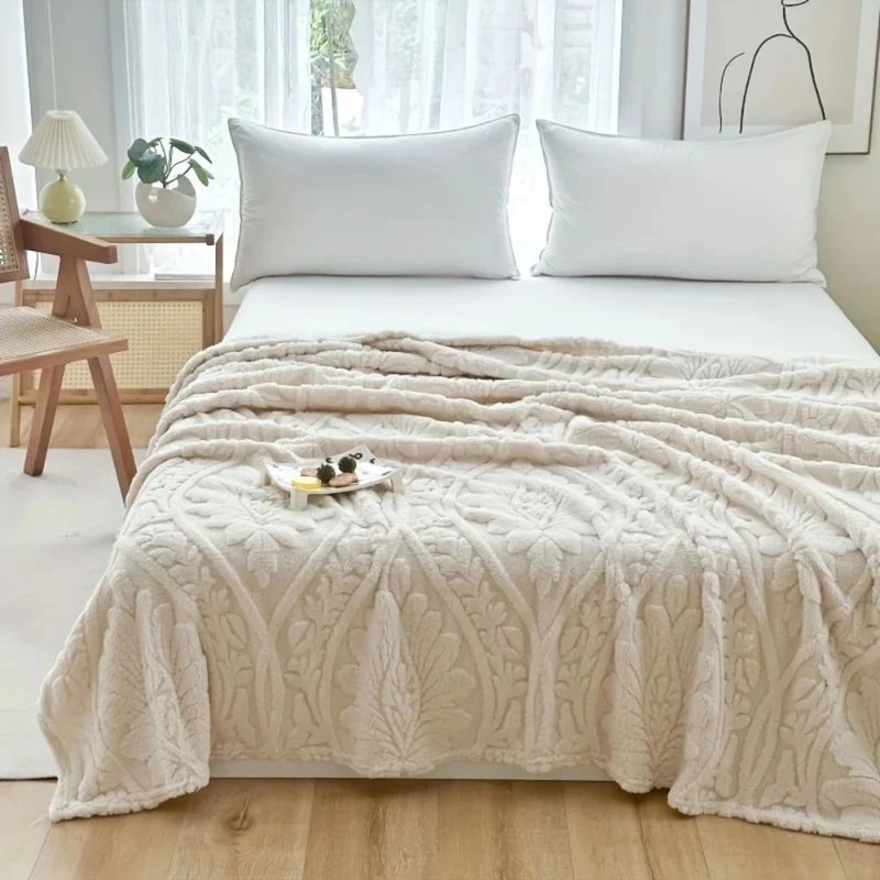 Geweven Jacquard Fleece Plaid – Zachte Warme Deken met Geometrisch Patroon – Decoratieve Microfiber Deken voor Bank en Bed | Sansoti