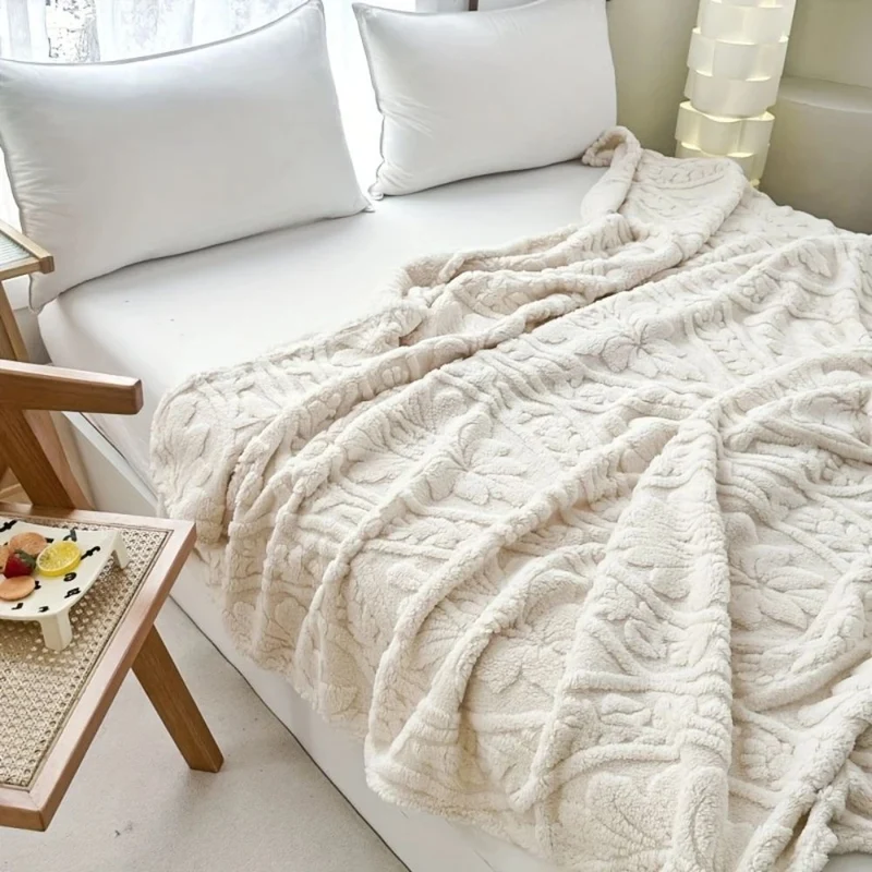 Geweven Jacquard Fleece Plaid – Zachte Warme Deken met Geometrisch Patroon – Decoratieve Microfiber Deken voor Bank en Bed | Sansoti