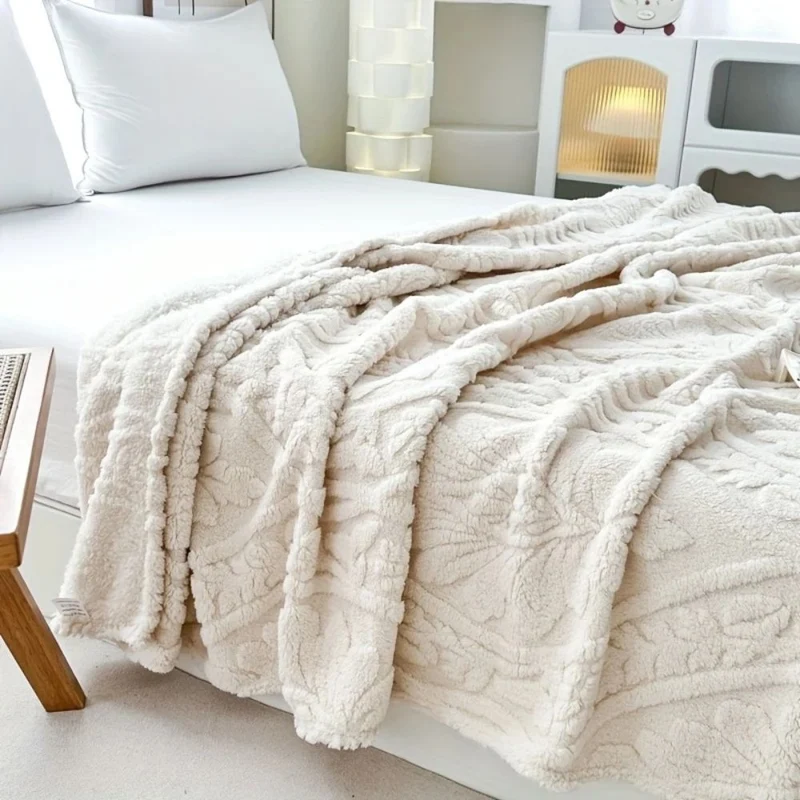 Geweven Jacquard Fleece Plaid – Zachte Warme Deken met Geometrisch Patroon – Decoratieve Microfiber Deken voor Bank en Bed | Sansoti