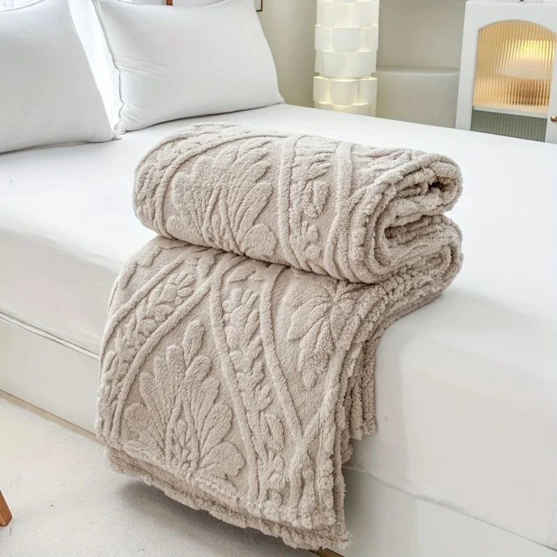Geweven Jacquard Fleece Plaid – Zachte Warme Deken met Geometrisch Patroon – Decoratieve Microfiber Deken voor Bank en Bed | Sansoti
