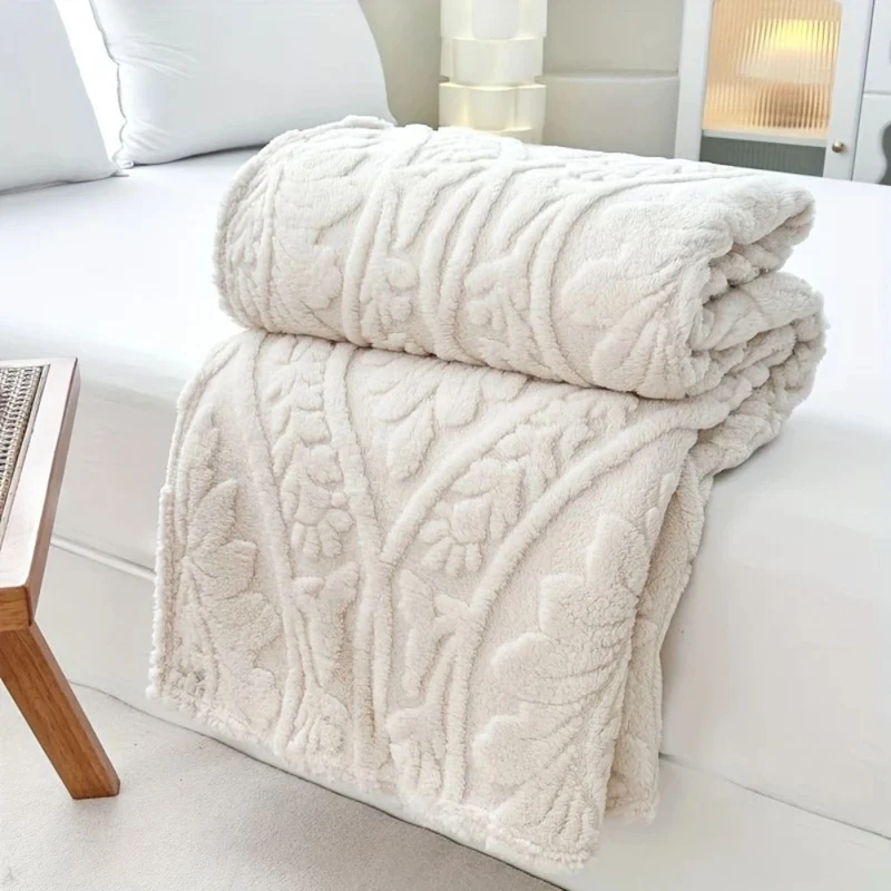 Geweven Jacquard Fleece Plaid – Zachte Warme Deken met Geometrisch Patroon – Decoratieve Microfiber Deken voor Bank en Bed | Sansoti