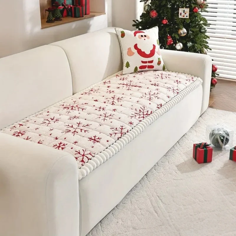 Feestelijk Bankhoes Kersthoes Rood-Wit Patroon voor 1-4 Zitbanken Microfiber Kerstdecoratie Beschermhoes Machinewasbaar | Sansoti