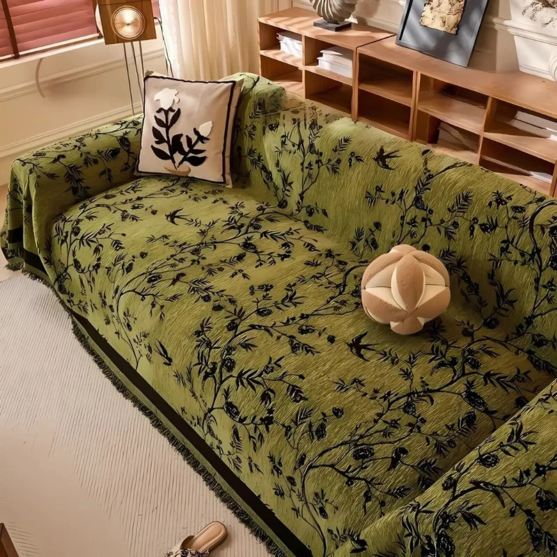 Premium Chenille Bankdeken met Bloemdessin en Kwastjes – Comfortabele Sofahoes voor Woonkamer en Lounge | Sansoti