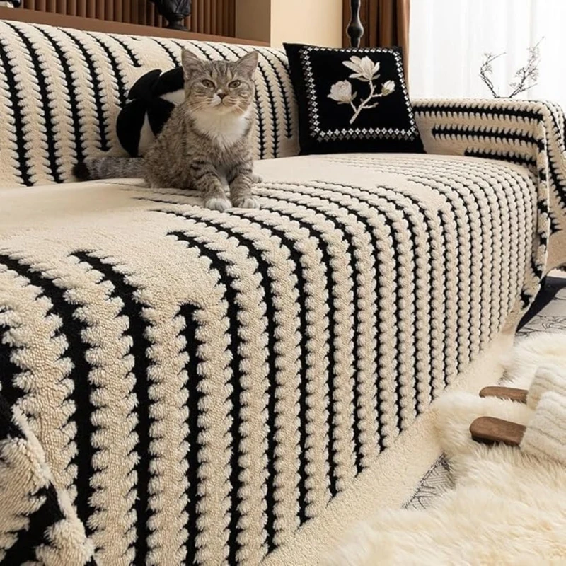 Gevoerde Bankhoes met Getufte Structuur – Zachte Velours Sofahoes met Antislip Achterkant | Warme Bankovertrek voor Winter | Sansoti