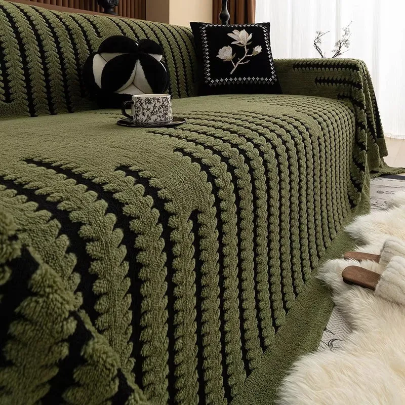 Gevoerde Bankhoes met Getufte Structuur – Zachte Velours Sofahoes met Antislip Achterkant | Warme Bankovertrek voor Winter | Sansoti
