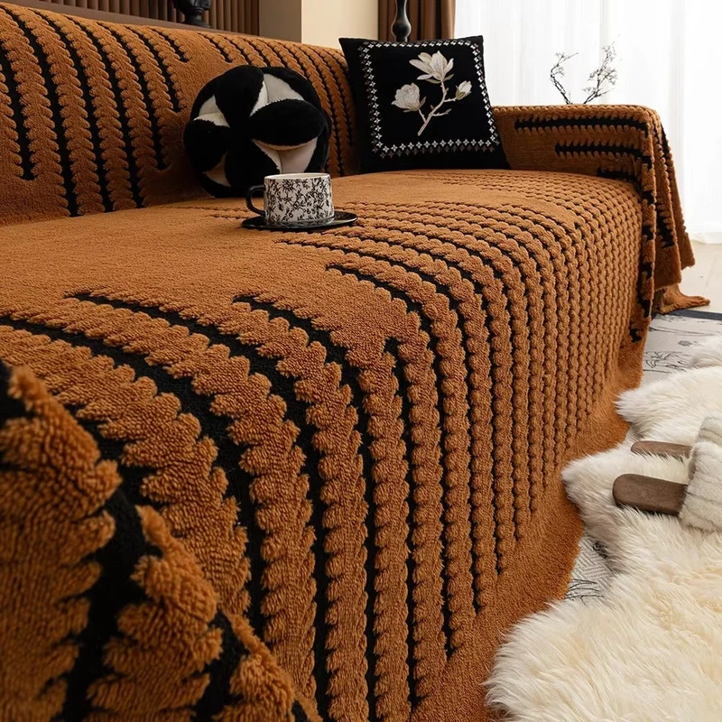 Gevoerde Bankhoes met Getufte Structuur – Zachte Velours Sofahoes met Antislip Achterkant | Warme Bankovertrek voor Winter | Sansoti