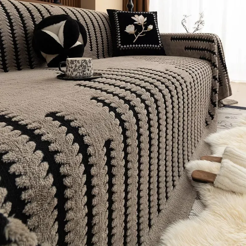 Gevoerde Bankhoes met Getufte Structuur – Zachte Velours Sofahoes met Antislip Achterkant | Warme Bankovertrek voor Winter | Sansoti