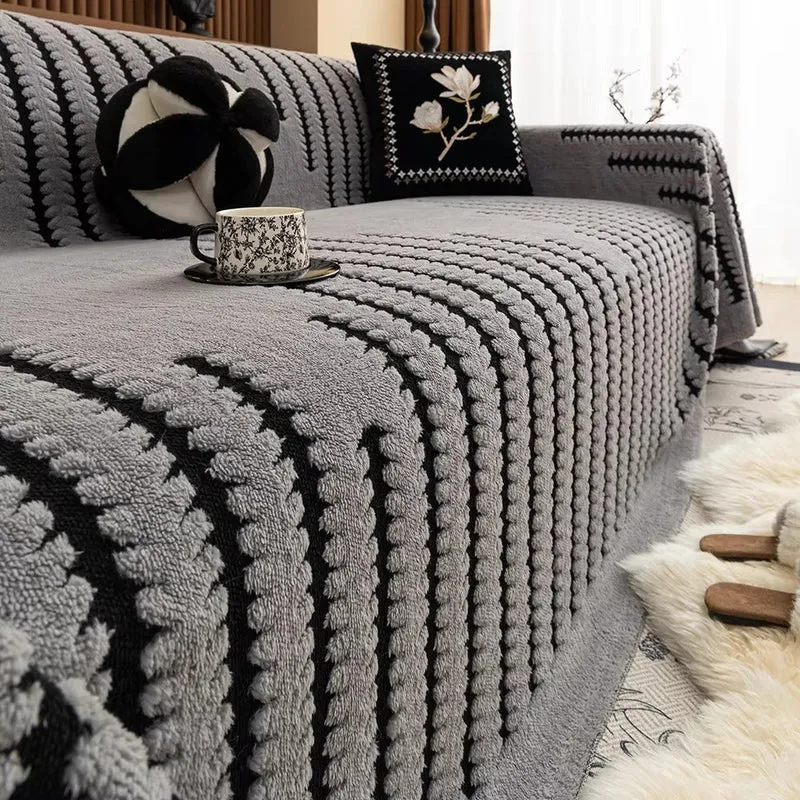 Gevoerde Bankhoes met Getufte Structuur – Zachte Velours Sofahoes met Antislip Achterkant | Warme Bankovertrek voor Winter | Sansoti