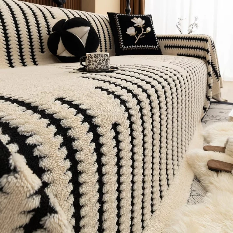 Gevoerde Bankhoes met Getufte Structuur – Zachte Velours Sofahoes met Antislip Achterkant | Warme Bankovertrek voor Winter | Sansoti