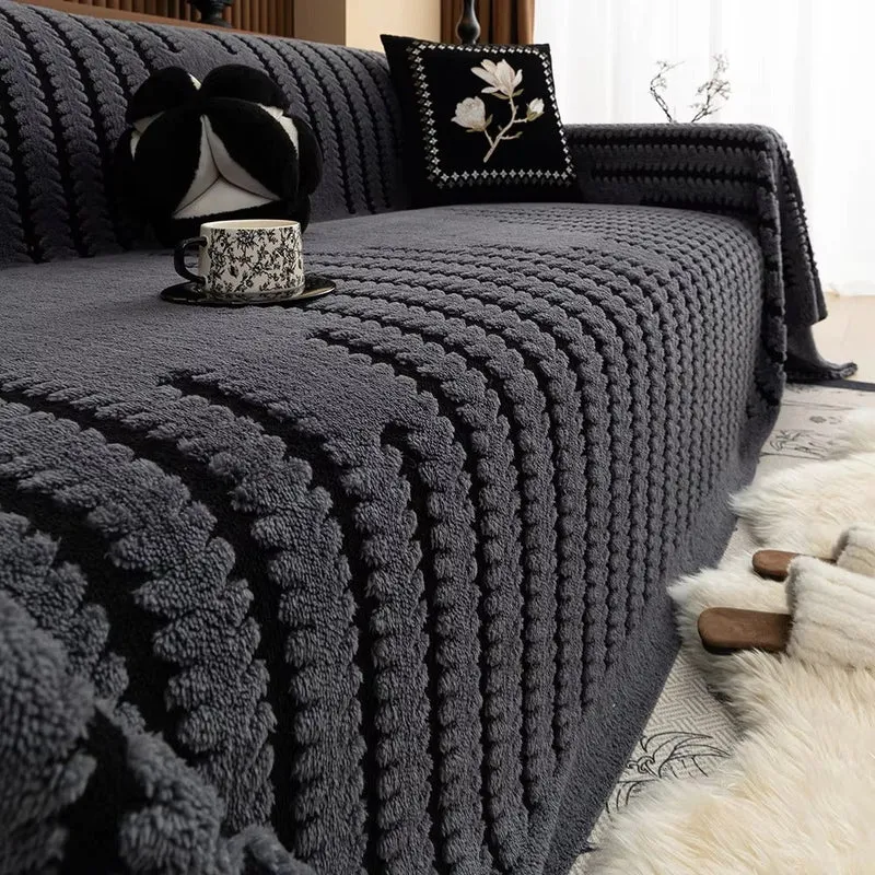 Gevoerde Bankhoes met Getufte Structuur – Zachte Velours Sofahoes met Antislip Achterkant | Warme Bankovertrek voor Winter | Sansoti