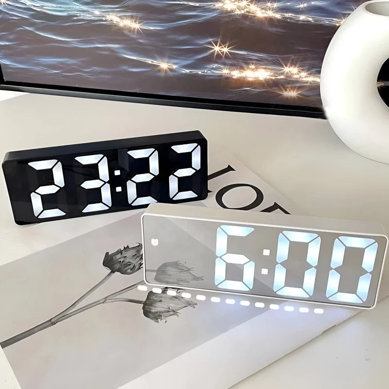 Digitale LED Spiegelwekker met Datum en Temperatuur — Minimalistisch Design voor Slaapkamer en Bureau | Sansoti