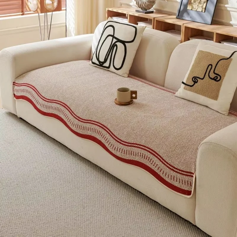 Golvende Antislip Bankhoes - Moderne Bescherming voor Meubels met Decoratieve Golfrand | Sansoti