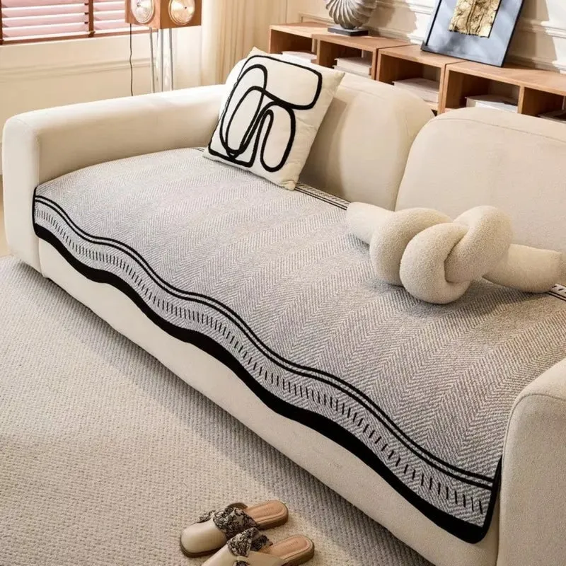 Golvende Antislip Bankhoes - Moderne Bescherming voor Meubels met Decoratieve Golfrand | Sansoti