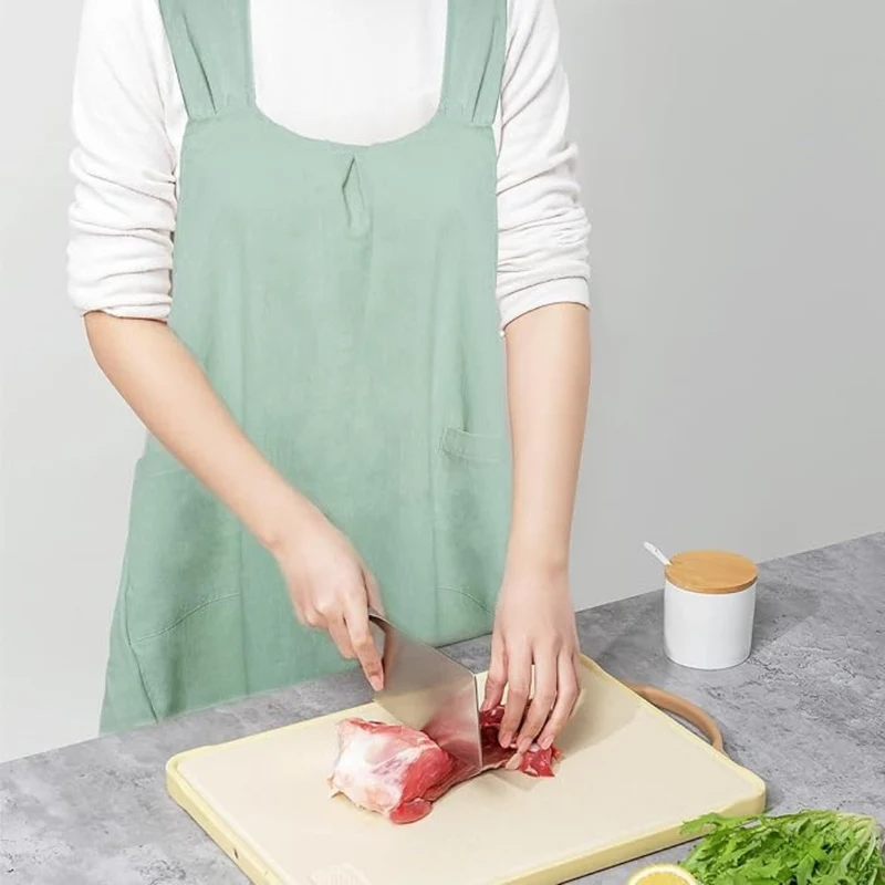 Koreaans geïnspireerd cross-back schort – linnen katoenen keukenschort met kruisbanden en zakken – tuinschort voor koken en bakken | Sansoti