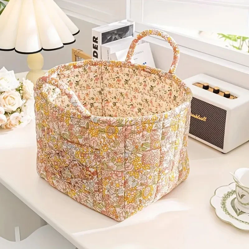 Canvas Opbergmand met Bloemenprint – Praktische Organizer voor Kleine Spullen en Schoenen | Sansoti