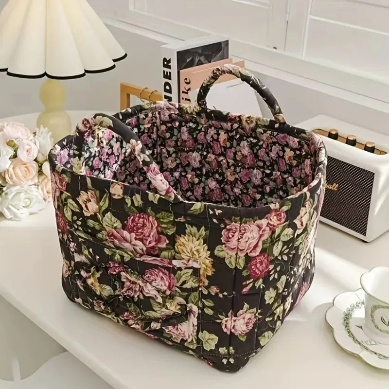 Canvas Opbergmand met Bloemenprint – Praktische Organizer voor Kleine Spullen en Schoenen | Sansoti