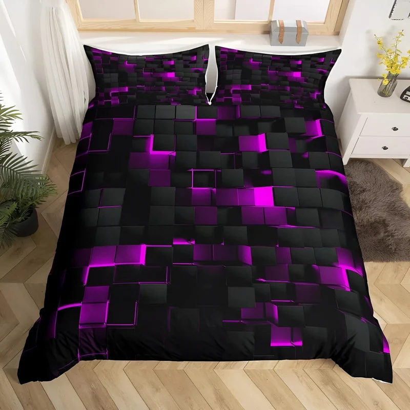Geometrisch Dekbedovertrek Set met Neon 3D Grid Print | Ademend Microfiber Katoen voor Comfortabele Slaap | Modern Slaapkamer Textiel in Meerdere Kleuren Twin Full Queen King | Sansoti