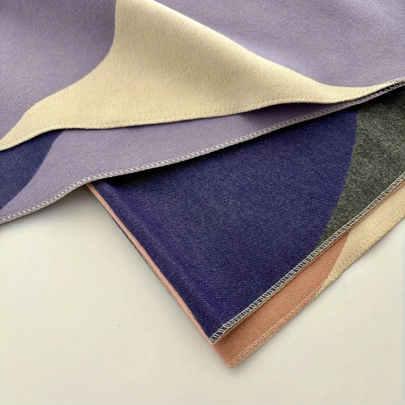 Omkeerbare Sjaal met Geometrisch Blokdesign Warm Zachte Microvezel Poncho voor Herfst en Winter | Sansoti