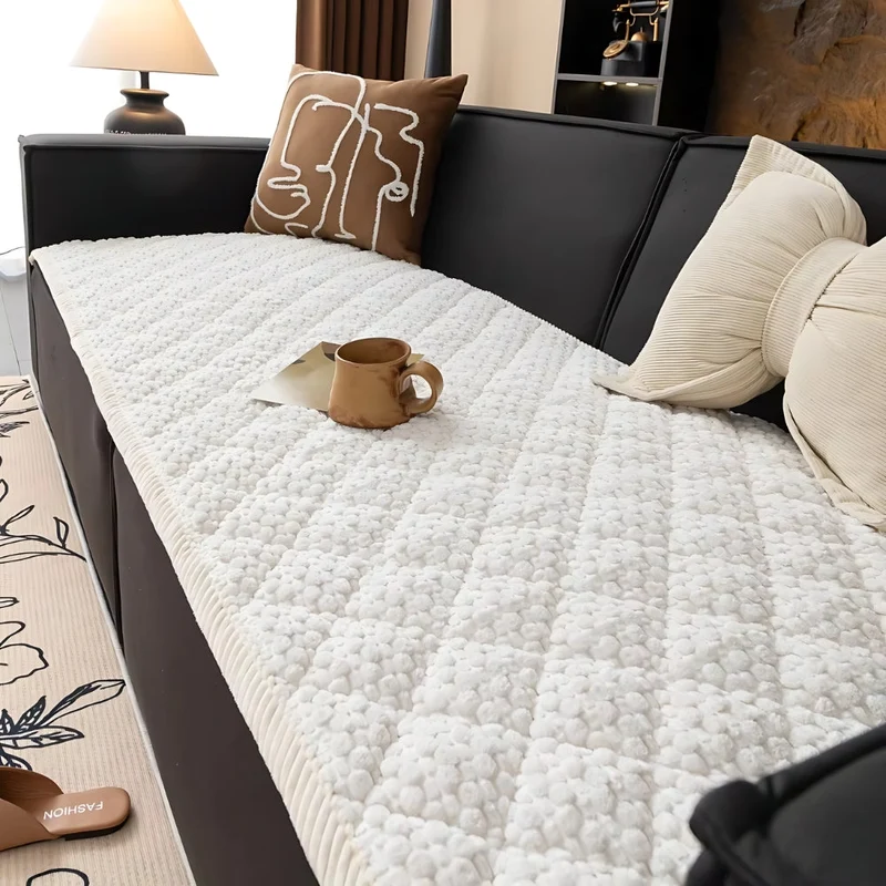 Premium Gewatteerde Bankhoes — Beschermt Tegen Huisdieren, Krabben & Vlekken — Antislip Structuurontwerp — Machinewasbaar — Zachte Pluche Fleece met Geometrisch Patroon — Voor Eenzits, Tweezits, Driezits Loungebank | Sansoti