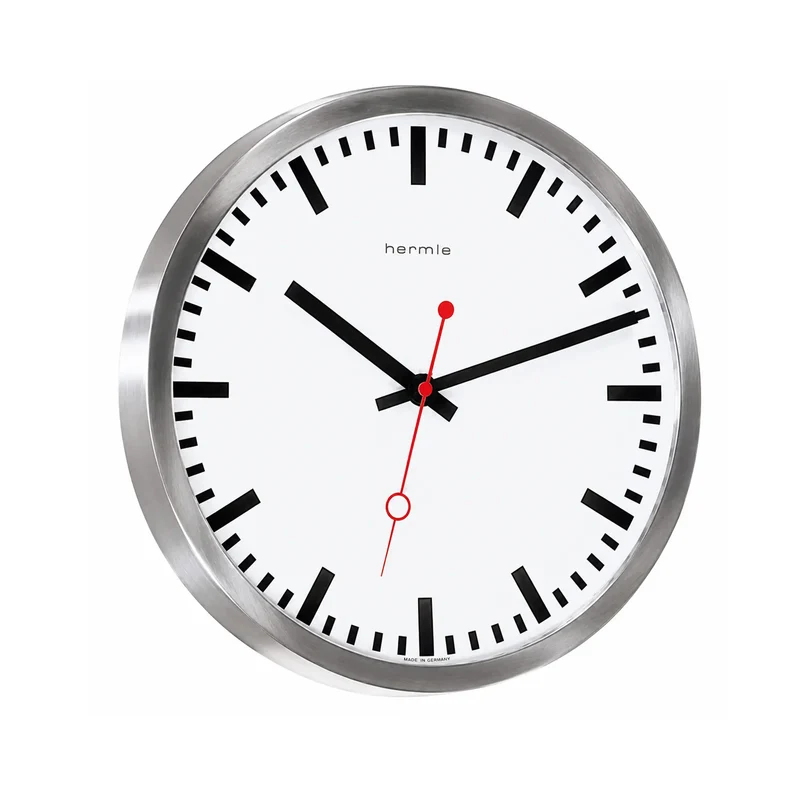Hermle Wanduhr 30x30x5 cm Edelstahl • Funk • Geräuschlos