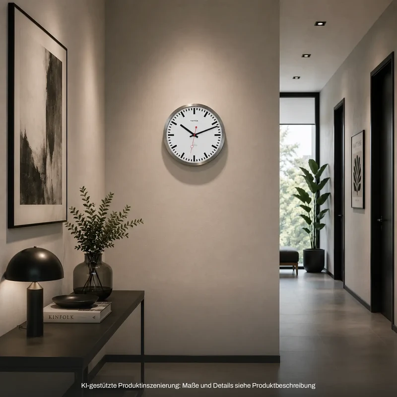 Hermle Wanduhr 30x30x5 cm Edelstahl • Funk • Geräuschlos