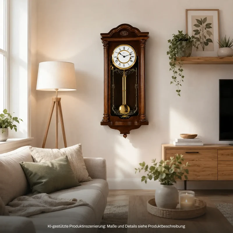 Hermle Wanduhr 68x29x11 cm Holz • Mechanisches 14-Tage-Uhrwerk • Halbstundenschlag