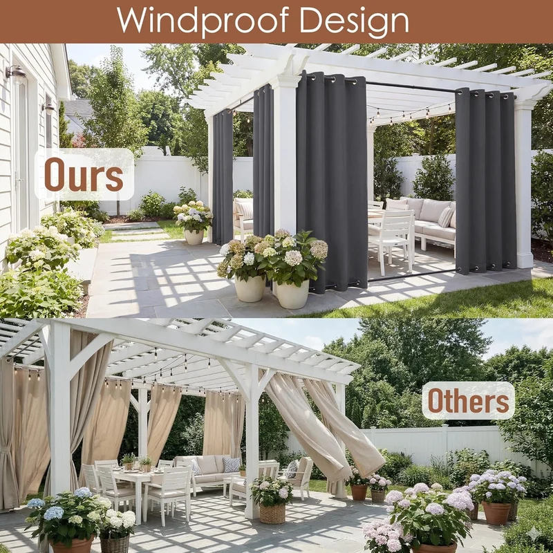 Windbestendige Buitengordijnen met Ringenbevestiging 1 Paneel voor Patio Terras Veranda | Sansoti