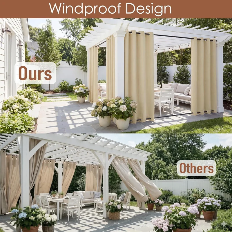 Windbestendige Buitengordijnen met Ringenbevestiging 1 Paneel voor Patio Terras Veranda | Sansoti