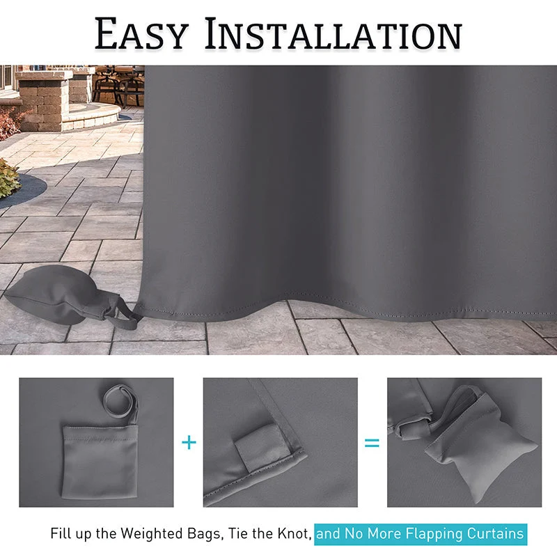 Waterdicht Outdoor Gordijn met Gewichtszakken – Blackout Privacy & UV-Bescherming voor Terras & Veranda | Sansoti