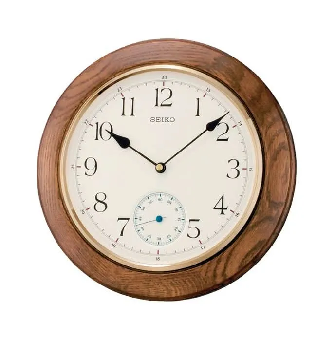 Seiko Wanduhr 30x30x4,7 cm Holz • Lautloses Quarzwerk • Echtholz Gehäuse
