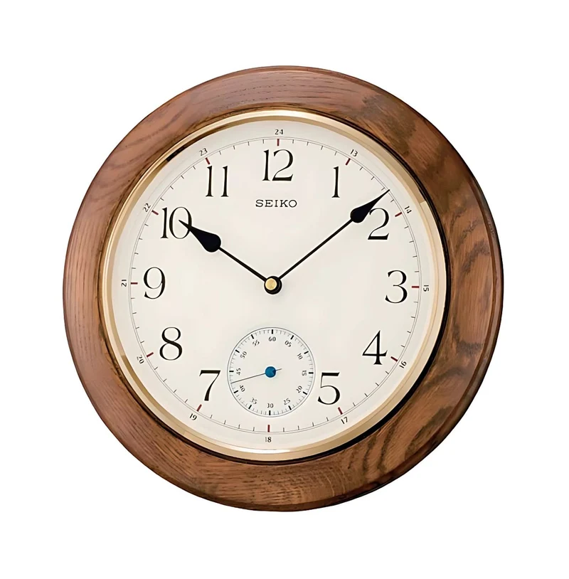 Seiko Wanduhr 30x30x4,7 cm Holz • Lautloses Quarzwerk • Echtholz Gehäuse